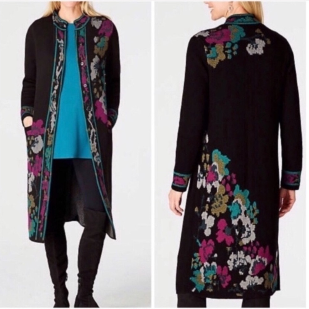 J. Jill Trailing Flowers Jacquard Longline Topper Coatigan